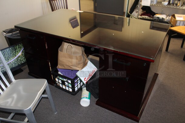NICE! Wooden Desk With Glass Top. 66x36x30. Desk Only!  - Image 3 of 3