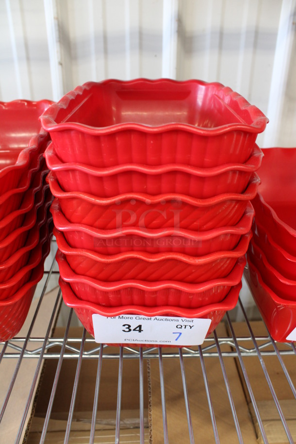 7 Red Poly Bowl Trays. 7x10.5x3.5. 7 Times Your Bid!