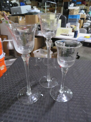 Lot Of 3 Etched Glass Candle Holders. 2XBID. 6 Total Candle Holders. 2XBID