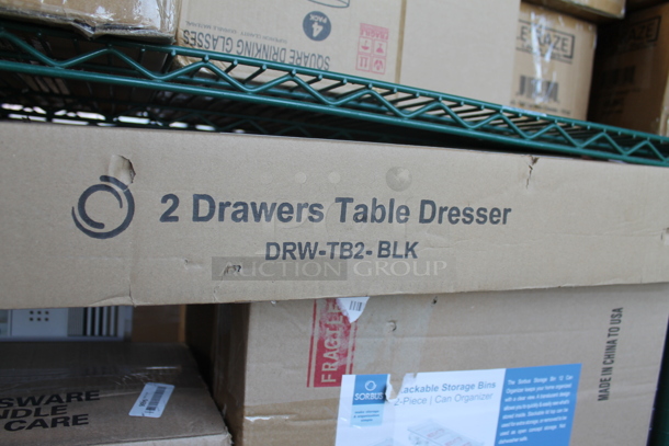 ALL ONE MONEY! Tier Lot of Various BRAND NEW SCRATCH AND DENT! Items Including Glass Drink Dispenser, 2 Drawers Table Dresser, Luminarc Glasses and Storage Bins - Image 5 of 6