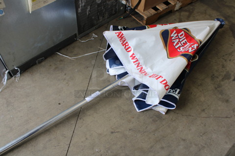 Dietz & Watson White and Blue Patio Umbrella. 90"