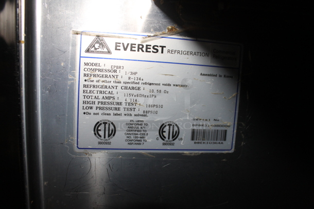 Everest EPBR3 Stainless Steel Commercial Sandwich Salad Prep Table Bain Marie Mega Top on Commercial Casters. 115 Volts, 1 Phase. Tested and Powers On But Does Not Get Cold - Image 12 of 12