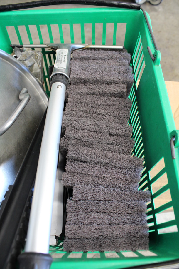 ALL ONE MONEY! Lot of Various Items Including Squeegee, Cleaning Pads in Green Shopping Basket! - Image 4 of 4