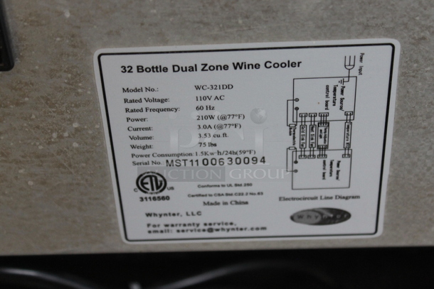BRAND NEW SCRATCH AND DENT! Whynter WC-321DD 32 Bottle Dual Temperature Zone Freestanding Wine Cooler Merchandiser. 115 Volts, 1 Phase. Tested and Working! - Image 5 of 5