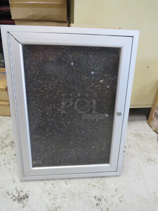One LOCKING 1 Door Metal Enclosed Bulletin Board WITH KEY! 18X2.5X24