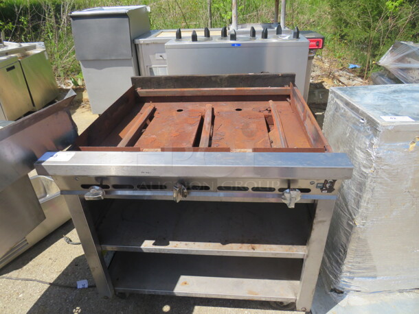 One Natural Gas Charbroiler With 2 Under Shelves On Casters. Missing Grates. 36X37X36 - Image 2 of 2