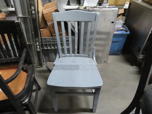 One Wooden Chair Painted Gray. Cracked See Pic.