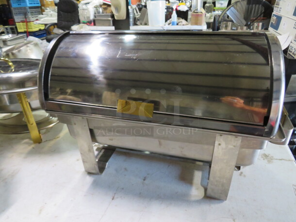 One Stainless Steel Full Size Rolltop Chafer With Gold Accents. - Image 1 of 2