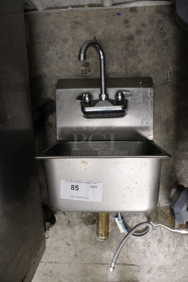 Stainless Steel Commercial Wall Mount Single Bay Sink w/ Faucet and Handles. 13x12x18