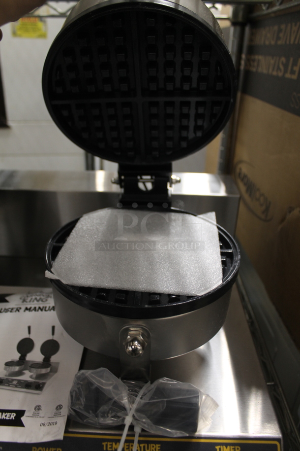 BRAND NEW SCRATCH AND DENT! 2023 Carnival King 382WSM22 Stainless Steel Commercial Countertop Double Waffle Maker. 120 Volts, 1 Phase. Tested and Working! - Image 4 of 5