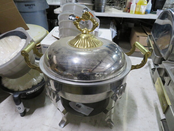 One Stainless Steel Round Chafer With Gold Accents. - Image 1 of 2