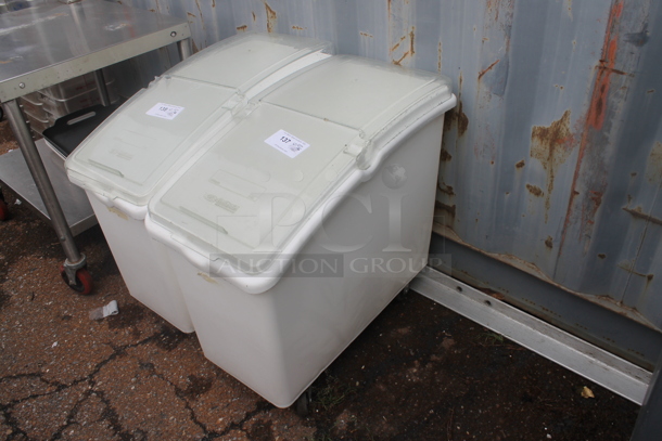 White Poly Ingredient Bin w/ Clear Lid on Commercial Casters. - Image 2 of 2