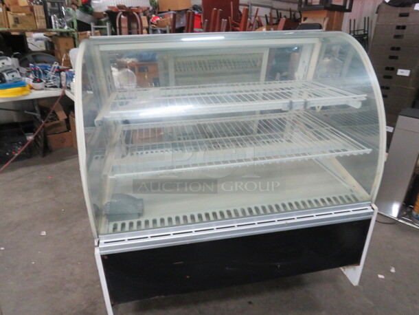 One Federal Industries Curved Glass Refrigerated Bakery Case With 2 Shelves. Hardwired. Unable To Test. Model# SNR48SC-2. 120 Volt. 49X37X48 - Image 1 of 4