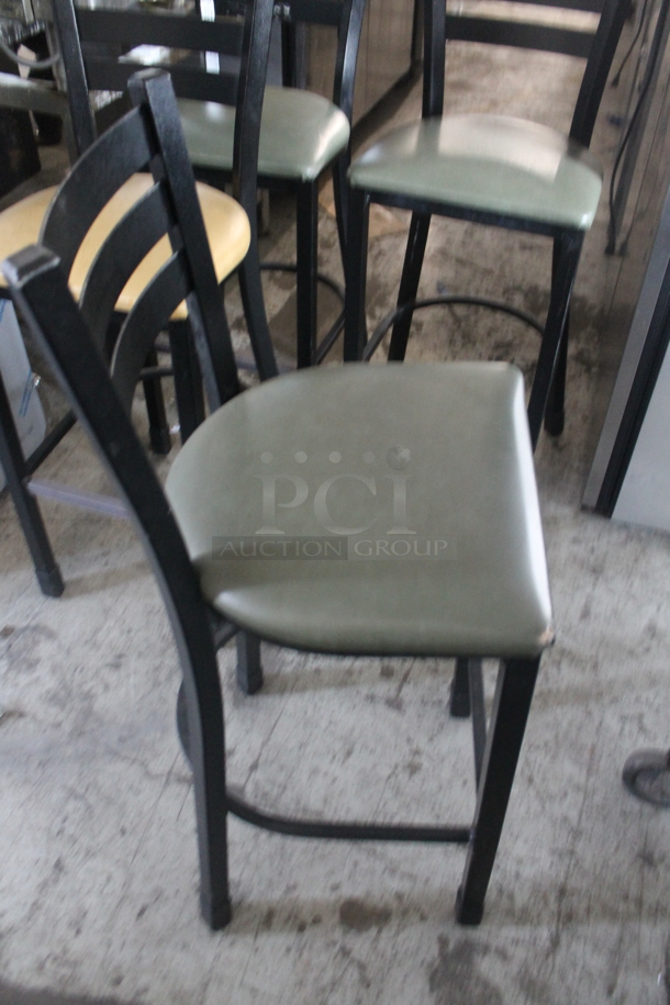 4 Black Metal Bar Height Chairs w/ 1 Yellow and 3 Green Seat Cushions. 4 Times Your Bid! - Image 6 of 6