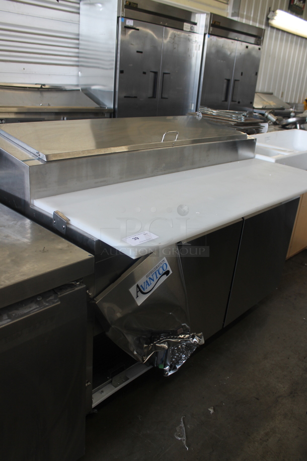 BRAND NEW SCRATCH AND DENT! 2023 Avantco 178SSPPT260 Stainless Steel Commercial Pizza Prep Table on Commercial Casters. 115 Volts, 1 Phase. Tested and Does Not Power On - Image 3 of 9