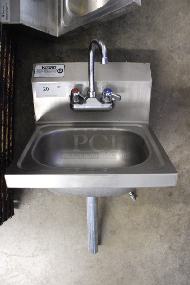 Krowne Stainless Steel Single Bay Wall Mount Sink w/ Faucet and Handles. 16x15x26