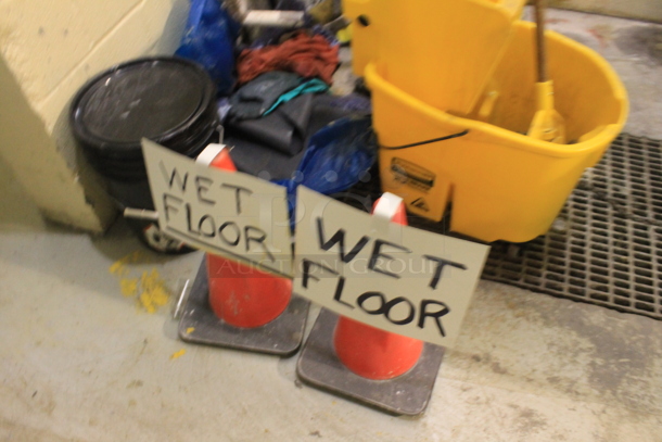 ALL ONE MONEY! Lot of Various Items Including Yellow Poly Mop Bucket, Poly Buckets, Orange Cones and Mops. BUYER MUST REMOVE. - Image 5 of 5