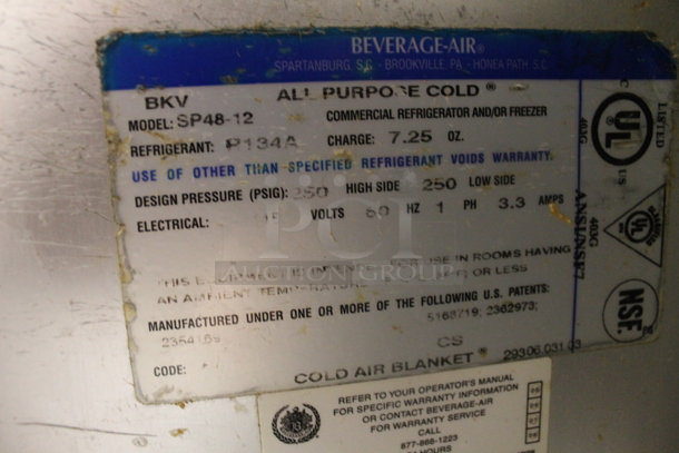 Beverage-Air SP48-12 Commercial Stainless Steel Sandwich/Salad Prep Table With 2 Door Refrigerated Base On Commercial Casters. 115V, 1 Phase. Tested and Powers On But Does Not Get Cold - Image 7 of 7
