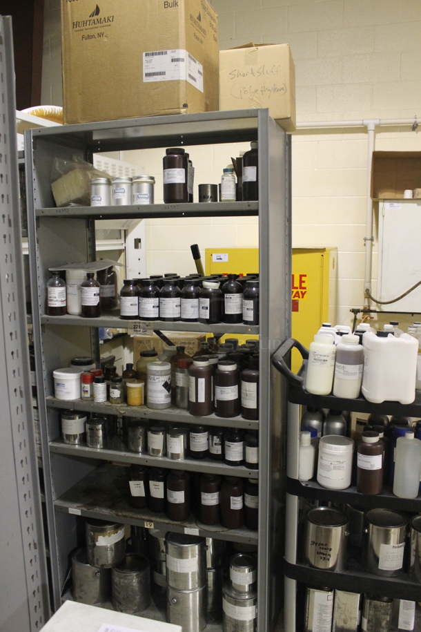 Gray Metal Shelving Unit w/ Contents Including Chemicals. BUYER MUST REMOVE. - Image 1 of 9