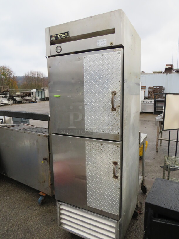 One SS True Dutch Door Freezer With 3 Racks,  On Casters. Model# T-23F-2. 115 Volt.  27X30X82 - Image 1 of 1