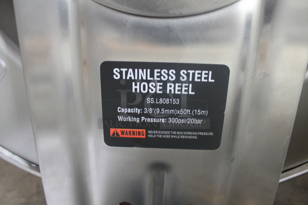 BRAND NEW IN BOX! Regency SSL808153 Open Powder-Coated Stainless Steel Hose Reel with 50' Hose. - Image 4 of 7