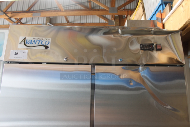 BRAND NEW SCRATCH AND DENT! 2023 Avantco 178A35FHC Stainless Steel Commercial Two Door Reach In Freezer w/ Poly Coated Racks. 115 Volts, 1 Phase. Tested and Working! - Image 2 of 10
