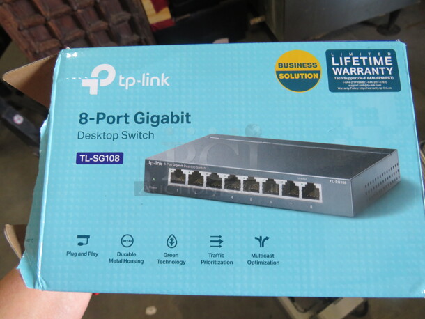 One NEW TP Link 8 Port Gigabit Desktop Switch. #T6-SG108.  - Image 1 of 1
