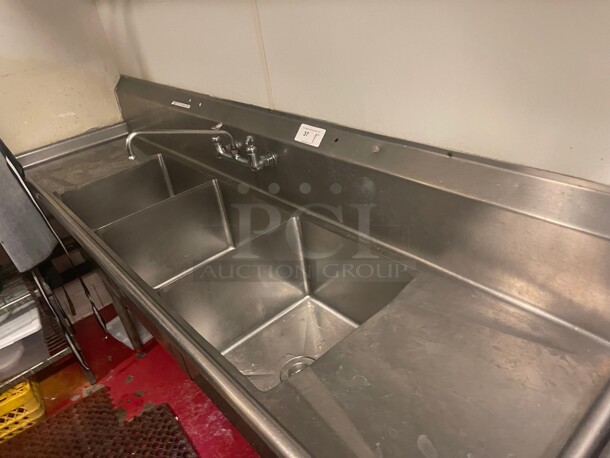 Nice! Commercial Three Compartment Stainless Steel Sink 119x34 Has Three 24x24 Compartments  - Image 3 of 5