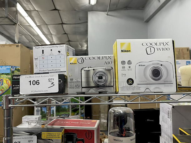 Digital Cameras [1] Fujifilm FinePix XP135 Rugged Waterproof Digital Action Camera / Camcorder - Black , [2] Nikon Coolpix A10 Digital Camera, [1] Nikon Coolpix W100 - digital camera - Image 9 of 12