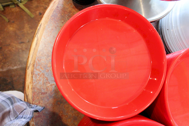 HUGE STACK! 11" Red Round Plastic Serving Platters. 
11x1-1/2
50x Your Bid - Image 2 of 3