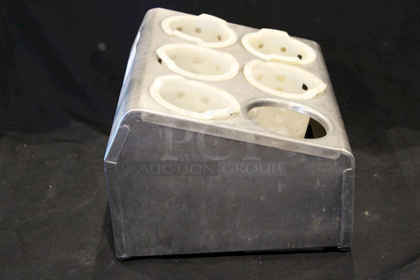 Six Hole Stainless Steel Flatware Organizer with Gray Perforated Plastic Cylinders. 
14-1/4x11-3/4x8-1/2 - Image 4 of 5
