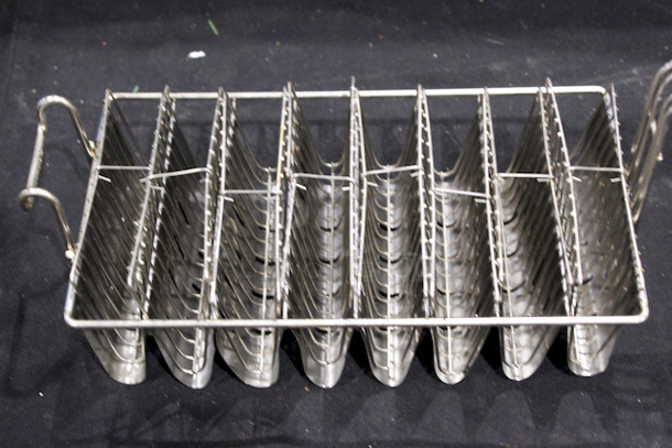 HOLY TACOS BATMAN! 12" x 6 1/2" x 4 1/2" 8-Slot Nickel-Plated Steel (8) Taco Fry Basket with Rubberized Handle and Front Hook - Image 4 of 4
