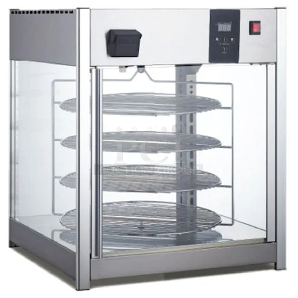 LIKE NEW!! Admiral Craft HDRP-158 Pizza Display Warmer Countertop Full-service - In Outstanding Condition. Rotating 4-tier Rack, Holds (4) 18" Pizzas, Digital Temp Control & Display, Adjustable Temp and Humidity, LED Interior Lighting, 1.7kW, 115/60/1-ph, 14.2 amps 25x24x28 - Image 1 of 7
