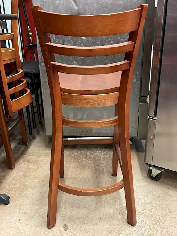 OUTSTANDING!! Wooden Ladder Back Bar Height Chairs. Seat Height: 29" Overall Dimensions: 18-1/2x17x43 4x Your Bid - Image 5 of 8