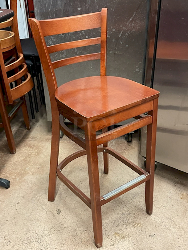 OUTSTANDING!! Wooden Ladder Back Bar Height Chairs. Seat Height: 29" Overall Dimensions: 18-1/2x17x43 4x Your Bid - Image 7 of 7