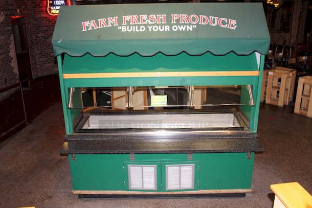 OUTSTANDING! Produce/Salad Bar With Drop In Cold-Well, Light, Counter and Glass Sneeze Guard, Solid Wood Frame With Canopy. In perfect working order.
89-1/2x53x93-1/2
 - Image 5 of 12