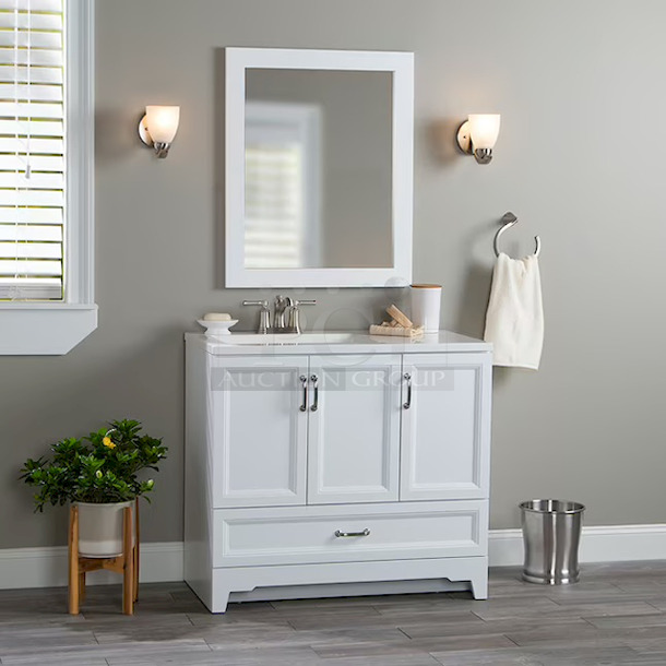 Style Selections 36-in White Undermount Single Sink Bathroom Vanity with White Cultured Marble Top (Mirror Included) - Image 1 of 10