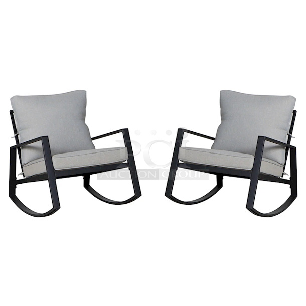 AWESOME! Mainstay Asher Springs 2-Piece Outdoor Rocker Set- Black Frame & Gray Cushions - Image 9 of 9