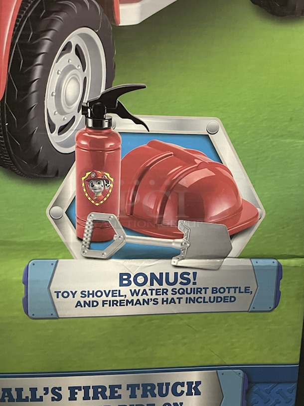 NEW!! Kid Trax Nickelodeon Paw Patrol Marshall’s Fire Truck 6v Battery-Powered Ride-On With Working Siren. Includes: 6v Battery & Charger,  Toy Shovel, Water Squirt Bottle & Fireman’s Hat 23.58 x 41.66 x 26.33 - Image 3 of 5