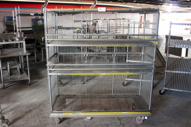 SECURE! 4 Shelf Rack With Steel Wire Caging On The Sides, On Commercial Casters.