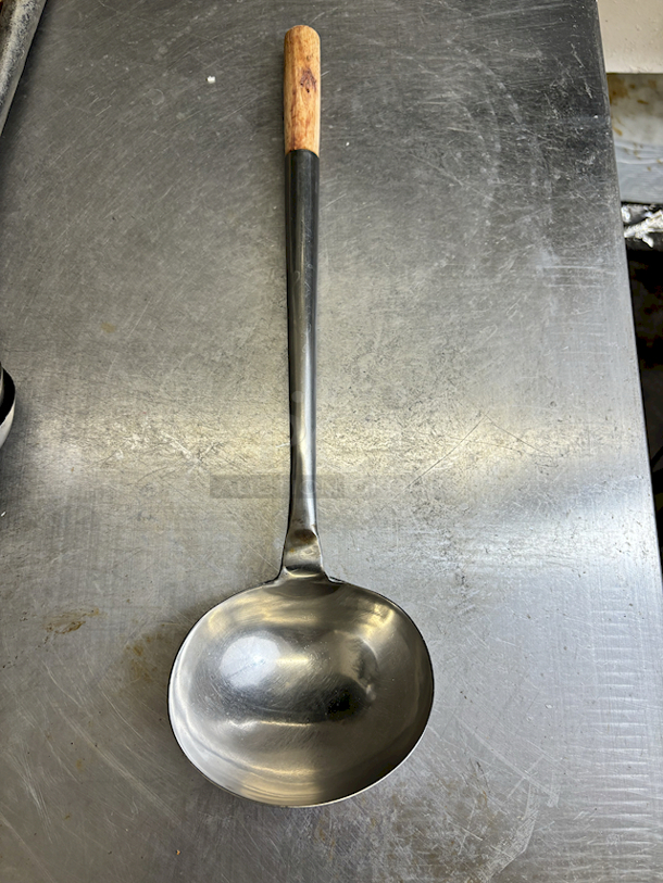 4 Large Spoons With Metal & Wooden Handles.  - Image 1 of 3