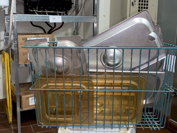 HUFE LOT! Metro H212K3 Metroseal 3 Storage Basket for Wire Shelving, Green. Full Of 1/6 and 1/3 Pan Lids. 

Metro H212K3 Metroseal storage basket attaches to any wire shelf, hanger rail, enclosure panel, or grid in seconds.

17 3/8" x 7 1/2" x 10"

8x Your Bid - Image 2 of 3