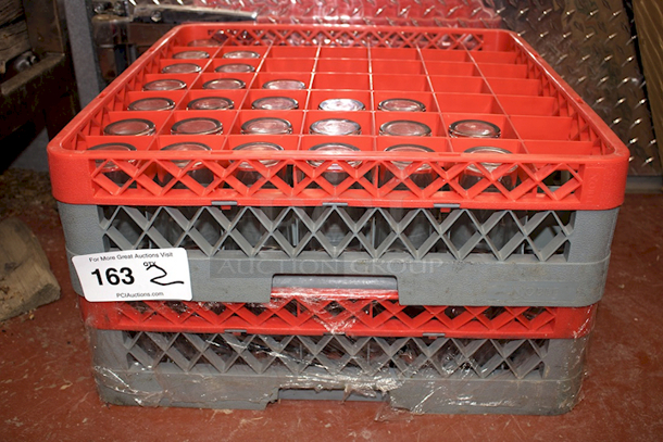 DEAL! (2) Noble Products 274RK491 49-Compartment Gray Full-Size Glass Rack with 1 Red Extender. (2) Styles OF Glasses: (25) Water Glasses and (49) Double Shot Glasses - Image 1 of 6