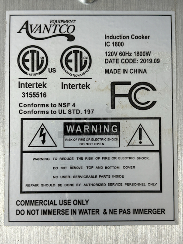 NEW! Avantco IC1800 Countertop Induction Range / Cooker - 120V, 1800W. Multiple Cooking Modes From 140 — 460 degrees Fahrenheit, 15 Power Levels.  - Image 3 of 3