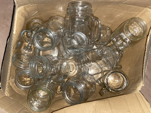 HUGE LOT of 15+ Pint Size Mason Jar Glasses With Handles. 15x Your Bid - Image 1 of 1