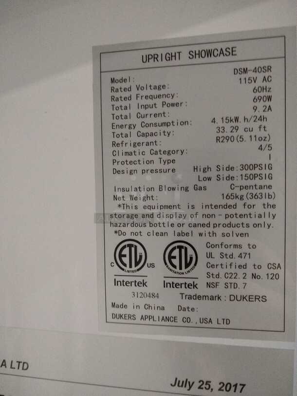 Dukers DSM-40SR Commercial Glass Sliding 2-Door Merchandiser Refrigerator in Black
 - Image 3 of 9