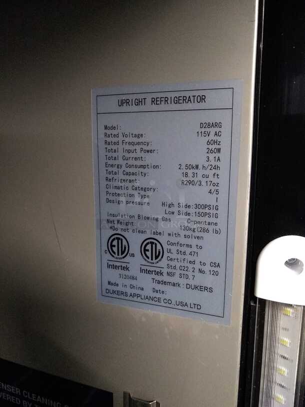 Dukers Commercial Reach In Refrigerator D28ARG
 - Image 3 of 7