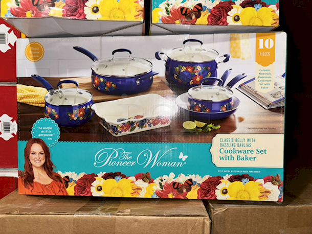 The Pioneer Women 10 Piece Ceramic
Nonstick Aluminum Cookware Set with Baker. 3x Your Bid - Image 5 of 5