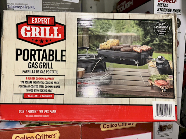Expert Grill Portable Gas Grill, Propane - 9 Burger Cooking Capacity * 178 Square Inch Total Cooking Area * Porcelain-Coated Steel Cooking Grate * 10,000 Btu Cooking Heat