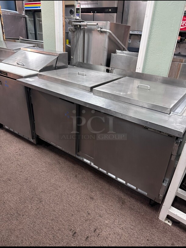 Certified Working Beverage-Air SPE60HC-24M 60 inch 2 Door Mega Top Refrigerated Sandwich Prep Table 115 Volt - Image 3 of 8